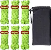 Hikeman 6 Pack 4mm Outdoor Guy Lines Tent Cords Lightweight Camping Rope with Aluminum Guylines Adjuster Tensioner Pouch for Tent Tarp, Canopy Shelter, Camping, Hiking, Backpacking (Fluorescent Green)