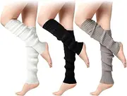 [Generic] Nstride - Retro 80S Knit Leg Warmers for Women, Yoga & Dance Acc Ories, SPOR Par Gear Black&White&Gray 50Cm