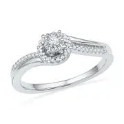 14k White Gold Round Diamond Solitaire Halo Bridal Engagement Ring 1/6 Cttw