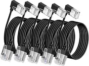 Ultra Slim 90° Degree Cat 6A Ethernet Cable Left Angled 10 Ft 5Pack, 10Gbps High-Speed Internet Flexible Cable for PC, Router, Ps4/5 (Black)