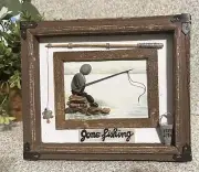 Gone Fishing-Pebble art,paint,craft,original from Miranda P. 8x9x1 in,beautiful