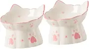 CVUTOVO 2Pcs Elevated Cat Bowl Ceramic Cat Food Dish for Comfortable Eating Vomit Design Easy to Clean Stable Base Cat Ear Decoration for Cats and Kittens