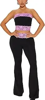 [RISCUYY] Yoga Outfits for Women Workout Lace Stretchy Bodycon Corset Top and Pants Sexy Outfits for Women Going Out