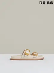 Reiss Off White Ella Leather Buckled Slip-On Sandals (AN6323) | $350