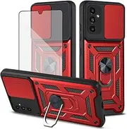 [Asuwish] Phone Case for Samsung Galaxy A13 5G with Slide Camera Cover and Tempered Glass Screen Protector Hard Stand Ring Holder Hybrid Cell Gaxaly A04S M13 G5 A 13 2022 13A A135G SM A136U Men Red