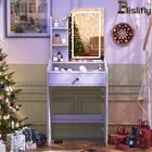 Small Dressing Table with Ligting Mirror Bedroom Makeup Vanity Set for Girls