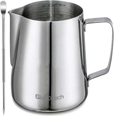 Stainless Steel Milk Frothing Pitcher 12 Oz, 350ml Latte Art Cup Espresso Jug