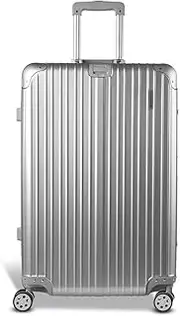 [Wanderlite] Luggage Set 28" Silver Suitcase Hand Luggages Travel Hard Case Hardside Shell Trolley, Carry on Bag Rolling Lightweight, TSA Lock Aluminium Frame