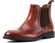 [Generic] Chelsea Boot for Men Brogue Boot Round Toe Pull On StyleGenuine Leather Carving Retro Block Heel Easy Care Men's Leather Shoes