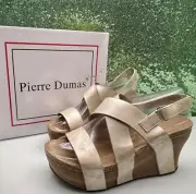 Pierre Dumas Women's Hester-5 Gold Leather Strappy Wedge Sandals Size 10M