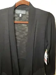 Sz XS NWT Evan-Picone Black Label Womens Open Front Symmetrical Duster Black