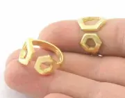 Hexagonal Frames Adjustable Ring Raw Brass (6US - 8US inner size) 4349