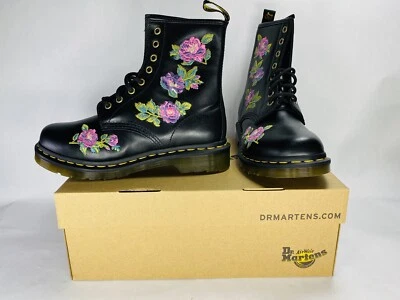 New! Women Size 7 - Dr. Martens 1460 Vonda II Floral Boots Pink Black Purple