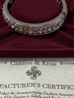 Camrose & Kross Jacqueline Kennedy White Crystal Hinged Bangle Bracelet