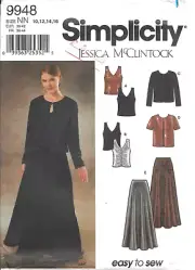 Uncut Simplicity Sewing Pattern 9948 Misses Evening Skirt & Knit Tops & Cardigan