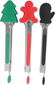 Silicone Tongs for Air Fryer Stainless Steel Christmas Food Tongs with Kitchen Silicone Tip Comfortable to Hold Cooking Utensils