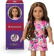 American Girl Truly Me 18-Inch Doll 117 with Brown Eyes, Wavy Dark-Brown Hair with Caramel Highlights, Tan Skin with Warm Neutral Undertones, Floral Printed T-Shirt Dress (HJP70)