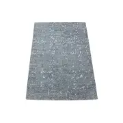 2'1"x3'1" Gray Modern Design Textured Wool with Silk Hand Knotted Mat Rug R80350