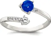 [JewelryWeb] 2mm 925 Sterling Silver Polished Opal and CZ Simulated Diamond Bypass Ring Band Style-Ring for Women