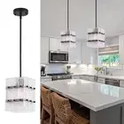 Modern Black Crystal Pendant Light,Elegant Luxury Square Water Ripple Glass C...