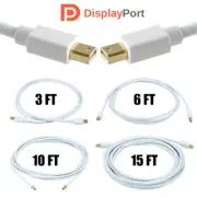 3 6 10 15 FT Mini DisplayPort DP Male to Male Video Cable Gold MacBook White
