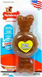 Nylabone Puppy Chew Chicken Flavored Medium Ring Bone Dogs up to 35lbs - 3 Pack
