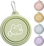 2 Pack 350ml Collapsible Pet Bowl with Carabiner, Portable Silicone Travel Bowl with Cat Design, for Cat and Medium Dog, 5 Colours Available (Green)