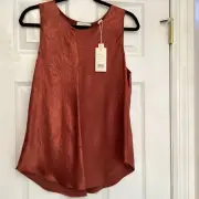 NWT VINCE Krinkle Satin Rust Top Size XL $225