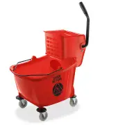 Commercial Mop Bucket & Side Press Wringer - 33 Quart Red