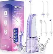 Demita Cordless Water Flosser for Teeth, 300ML 3 Modes 5 Jet Tips Portable Electric Flosser Pick for Adults, IPX7 Waterproof Oral Irrigator Dental Flosser Cleaning Kit for, Gums, Braces Care (Purple)