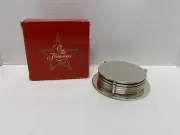 New 6 Vintage Christmas Tree Silver Chrome Beverage Coaster Holder Set 1993 Macy
