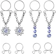 Lovoski Pack of 8 Rhinestone Fake Nipple Rings Adjustable - Non Pierced Cilp on Nipple Studs Body Jewellery Piercing