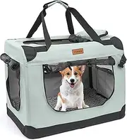 Yokee Portable Collapsible Dog Crate - Portable Dog Travel Crate Kennel for Pets, 3 Door Folding Soft Dog Crate with Durable Tear-Resistant Mesh Window, Soft Chenille Pad, Indoor&Outdoor(M, Grey)