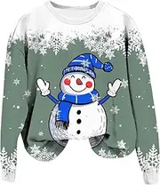 [Generic] Christmas Sweatshirt For Women Cute Snowmen Graphics Printed Sweatshirts Long Sleeve Crewneck Xmas Pullover Winter