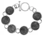 Solid .925 Sterling Silver Handmade Aztec Calender Bracelet 19mm 8", 8.5”& 9”