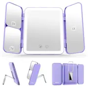 Tri-Fold LED Vanity Makeup Mirror 64LED Lighted 1X/3X/7X Magnifying Folding Cosmetic, Rechargeable Travel Pocket Mirrors