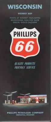 1962 Phillips 66 Road Map: Wisconsin Highway Map NOS