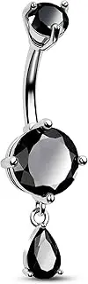 [CM Crareesi Mania] Dangle Teardrop Belly Button Bars 14G Stainless Steel Belly Button Piercing Jewellery Sterling Silver Gold Belly Bars CZ Navel Piercing Jewellery for Women