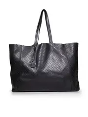 Black Leather Charm Tote Bag