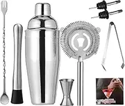 Cocktail Shaker Set Bartender Kit, Bar Tools Set with Martini Shaker (750ml), Muddler, Strainer, Jigger, Spoon & Recipe Book, Bartending Kit Drink Mixers for Home Bar, Parties and Gifts (9 Pcs)