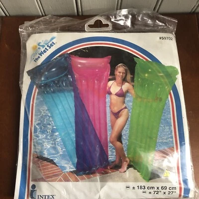 NEW Vintage 1999 The Wet Set Inflatable Pool Air Mat Float 72"x 27" Green Intex