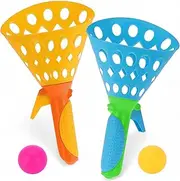 MIJOMA XL Catch Ball Game Set for Children & Adults - 2 Throwing Catchers & 2 Balls - Outdoor & Indoor Ball Game - Fun for 2 Players - 27 x 16 x 11 cm - Colourful Skill Game