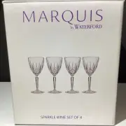 New Marquis by Waterford 4 new boxed sparkle crystal clear wine glasses Italy