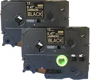 NEOUZA 2Pk Compatible for Brother P-Touch Laminated Tze Tz Label Tape Cartridge 12Mm X 8M (Tz-334 Tze-334 Gold On Black)