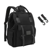 ANYMOM Mommy Diaper Bag Black Backpack 2Pcs Stroller Hook with Internal USB Charging Port