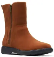 Clarks Womens Un Elda Mid Waterproof Suede Faux Fur Lined Zip Boots Tan Size 10