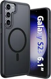 [ELEPIK] Stronger Magnetic for Samsung Galaxy S23 Case, [10 FT Military Grade Drop Tested] [Compatible with MagSafe] Slim Protective Matte Silicone S23 Case, Translucent Back, Black