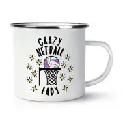 Crazy Netball Lady Stars Enamel Mug Cup Sport Mum Mothers Day Auntie Grandma