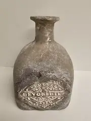 Decorative Bottle Old World Finish & Vintage Clay Label. Painted Glass