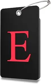 Lammcou Airplane Suitcase Labels, Custom Rubber Name Tag with Address Holder and Stainless Steel Cable, Luggage Tags Suitcases Labels (Black, E)